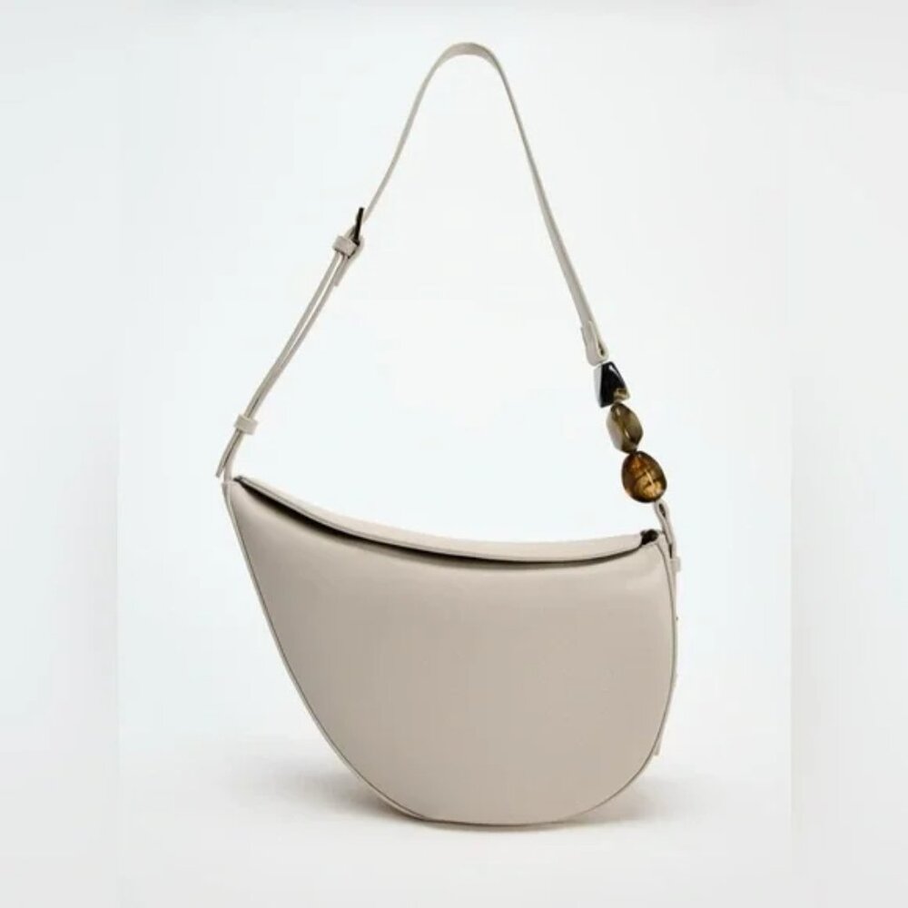 ZARA NWT Chic Beige BEADED ASYMMETRICAL CROSSBODY BAG